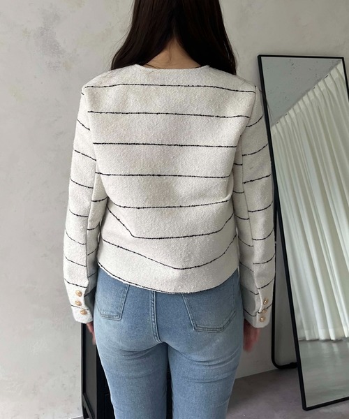 prose verse(プロズヴェール)の「ボーダーツイードジャケット(ノーカラージャケット・レディース・オフホワイト・LARGE/MEDIUM)」の18枚目の写真