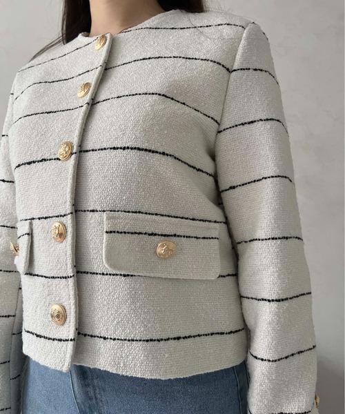 prose verse(プロズヴェール)の「ボーダーツイードジャケット(ノーカラージャケット・レディース・オフホワイト・LARGE/MEDIUM)」の20枚目の写真