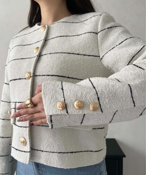 prose verse(プロズヴェール)の「ボーダーツイードジャケット(ノーカラージャケット・レディース・オフホワイト・LARGE/MEDIUM)」の16枚目の写真