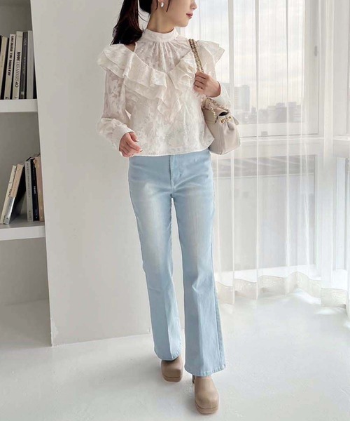 one after another NICE CLAUP（ワンアフターアナザーナイスクラップ）の「【SMサイズ展開】美脚ストレッチデニム（デニムパンツ・レディース・ブルー/ライトブルー/ブラック/ピンク・SMALL/MEDIUM）」の6枚目の写真