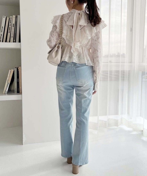 one after another NICE CLAUP（ワンアフターアナザーナイスクラップ）の「【SMサイズ展開】美脚ストレッチデニム（デニムパンツ・レディース・ブルー/ライトブルー/ブラック/ピンク・SMALL/MEDIUM）」の7枚目の写真