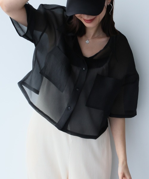 Doula Doula(ドゥーラドゥーラ)の「オーガンジーWポケットシャツ(シャツ/ブラウス・レディース・ピンク/グレー/ナチュラル/ブラック・FREE)」の7枚目の写真