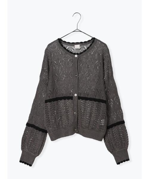 TSUHARU by Samansa Mos2(ツハルバイサマンサモスモス)の「リネン配色スカラップカーディガン(カーディガン/ボレロ・レディース・グリーン/ベージュ/チャコールグレー・F)」の4枚目の写真