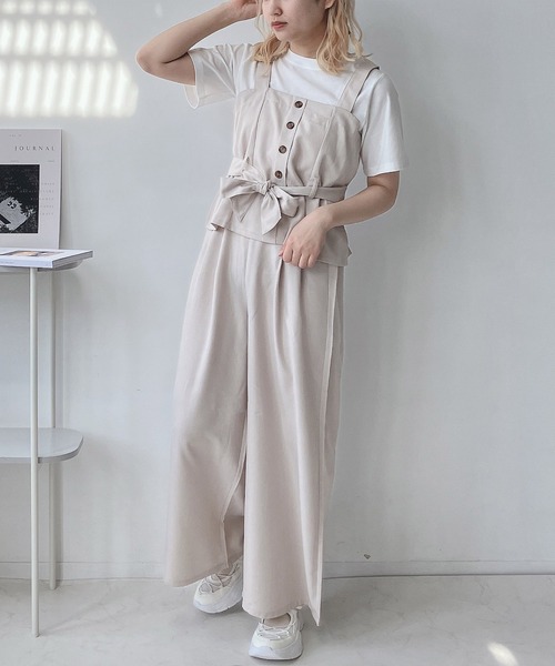 AS KNOW AS plus（アズノゥアズプラス）の「◎ビスチェとパンツとTシャツ 3点セット（セットアップ・レディース・アイボリー/ブラック/グレー系その他/グレー/モカ/モスグリーン/ブラウン・FREE）」の8枚目の写真