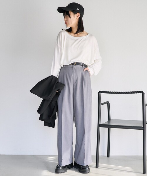 PUBLUX(パブリュクス)の「PUBLUX/パブリュクス タックワイドスラックスパンツ 限定展開(スラックス・レディース・ブラック/ベージュ/グレー・S/M)」の22枚目の写真