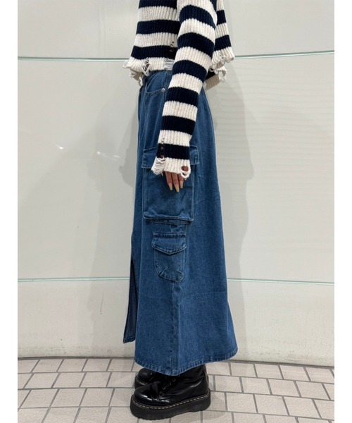 EGOIST（エゴイスト）の「ポケット付デニムワークロングスカート（デニムスカート・レディース・ブルー・M/S）」の5枚目の写真