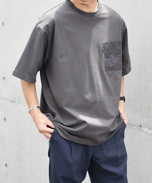 SHIPS any（シップス エニィ）の「【WEB限定】SHIPS any:〈撥水加工〉Teflon EcoElite(TM) ナイロンポケット Tシャツ◇（Tシャツ/カットソー・メンズ・ブラック/グレー/ホワイト/ライトグリーン/ホワイト系/ダークグレー/ケリーグリーン/チャコールグレー/グリーン・SMALL/MEDIUM/LARGE/X-LARGE）」の6枚目の写真
