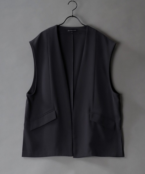 SITRY（シトリー）の「Twill Fabric Drape No Collar Gilet/別注 オーバーサイズ ドレープ ノーカラー ジレ ベスト レディース メンズ（ベスト・メンズ・チャコール/ブラック・M/L）」の2枚目の写真
