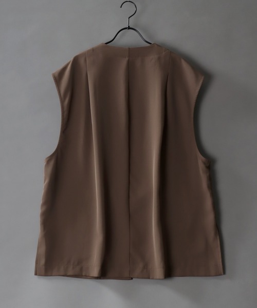 SITRY（シトリー）の「Twill Fabric Drape No Collar Gilet/別注 オーバーサイズ ドレープ ノーカラー ジレ ベスト レディース メンズ（ベスト・メンズ・チャコール/ブラック・M/L）」の3枚目の写真