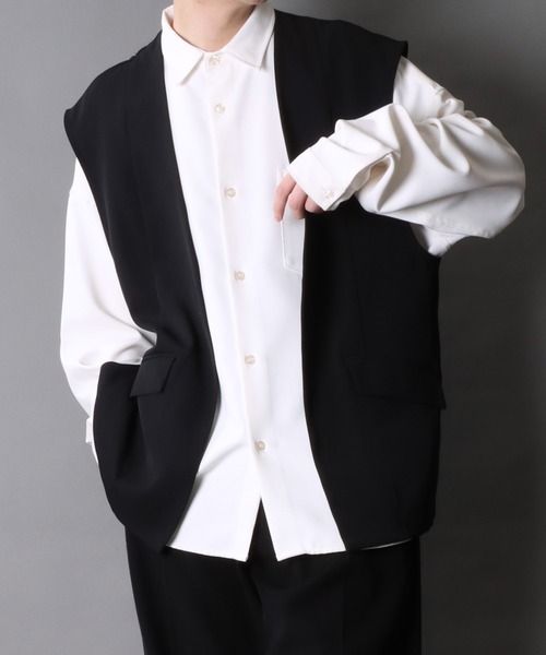 SITRY（シトリー）の「Twill Fabric Drape No Collar Gilet/別注 オーバーサイズ ドレープ ノーカラー ジレ ベスト レディース メンズ（ベスト・メンズ・チャコール/ブラック・M/L）」の12枚目の写真