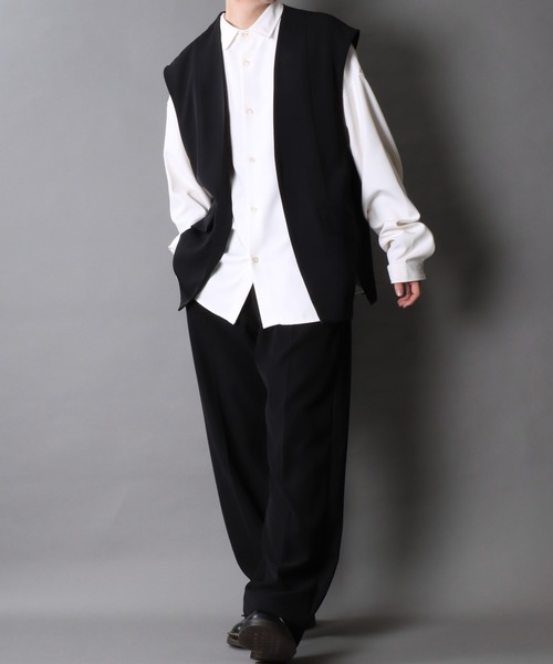 SITRY（シトリー）の「Twill Fabric Drape No Collar Gilet/別注 オーバーサイズ ドレープ ノーカラー ジレ ベスト レディース メンズ（ベスト・メンズ・チャコール/ブラック・M/L）」の14枚目の写真