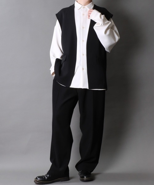 SITRY（シトリー）の「Twill Fabric Drape No Collar Gilet/別注 オーバーサイズ ドレープ ノーカラー ジレ ベスト レディース メンズ（ベスト・メンズ・チャコール/ブラック・M/L）」の15枚目の写真