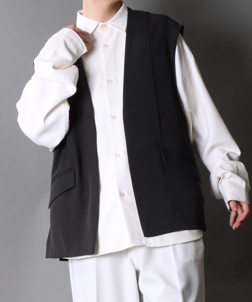 SITRY（シトリー）の「Twill Fabric Drape No Collar Gilet/別注 オーバーサイズ ドレープ ノーカラー ジレ ベスト レディース メンズ（ベスト・メンズ・チャコール/ブラック・M/L）」の17枚目の写真