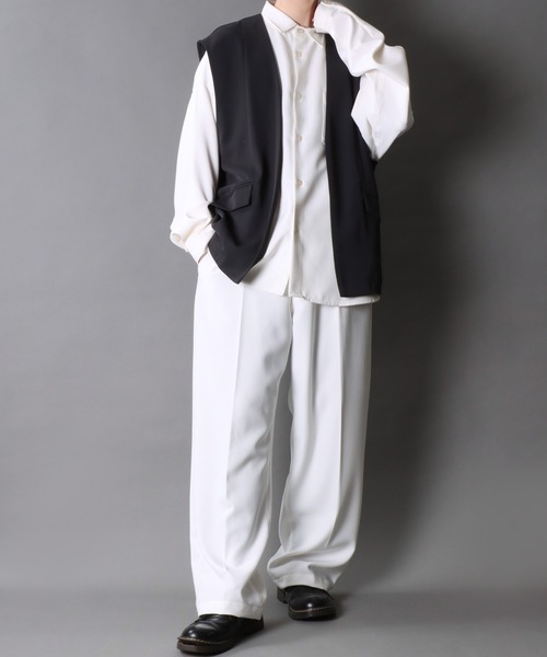 SITRY（シトリー）の「Twill Fabric Drape No Collar Gilet/別注 オーバーサイズ ドレープ ノーカラー ジレ ベスト レディース メンズ（ベスト・メンズ・チャコール/ブラック・M/L）」の18枚目の写真