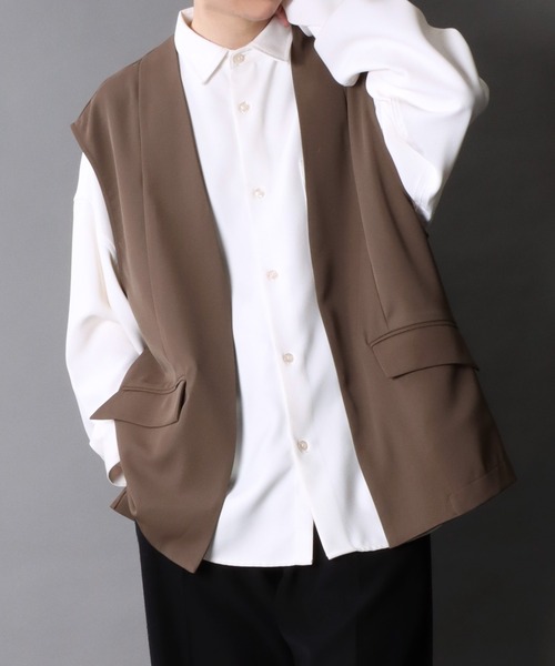 SITRY（シトリー）の「Twill Fabric Drape No Collar Gilet/別注 オーバーサイズ ドレープ ノーカラー ジレ ベスト レディース メンズ（ベスト・メンズ・チャコール/ブラック・M/L）」の20枚目の写真