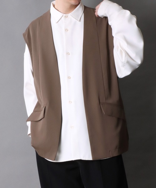 SITRY（シトリー）の「Twill Fabric Drape No Collar Gilet/別注 オーバーサイズ ドレープ ノーカラー ジレ ベスト レディース メンズ（ベスト・メンズ・チャコール/ブラック・M/L）」の21枚目の写真