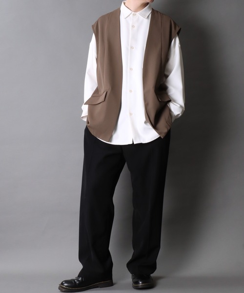 SITRY（シトリー）の「Twill Fabric Drape No Collar Gilet/別注 オーバーサイズ ドレープ ノーカラー ジレ ベスト レディース メンズ（ベスト・メンズ・チャコール/ブラック・M/L）」の22枚目の写真