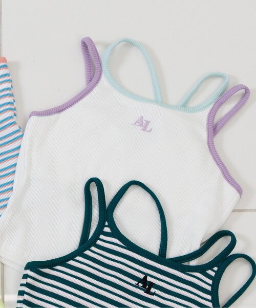 algy（アルジー）の「マルチボーダータンタケリブキャミ（キャミソール・キッズ・イエロー/グリーン/サックスブルー/オフホワイト・XX-SMALL/X-SMALL/MEDIUM/SMALL）」の2枚目の写真