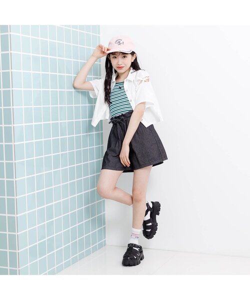 algy（アルジー）の「マルチボーダータンタケリブキャミ（キャミソール・キッズ・イエロー/グリーン/サックスブルー/オフホワイト・XX-SMALL/X-SMALL/MEDIUM/SMALL）」の5枚目の写真