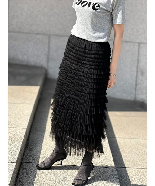 Day and Grade(デイアンドグレイド)の「チュールティアードロングスカート(スカート・レディース・ブラック・FREE)」の2枚目の写真