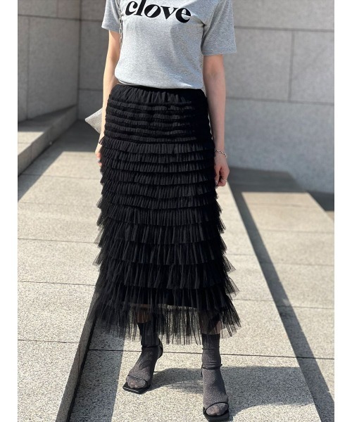 Day and Grade(デイアンドグレイド)の「チュールティアードロングスカート(スカート・レディース・ブラック・FREE)」の5枚目の写真