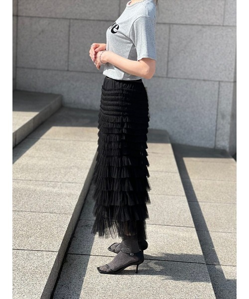 Day and Grade(デイアンドグレイド)の「チュールティアードロングスカート(スカート・レディース・ブラック・FREE)」の6枚目の写真