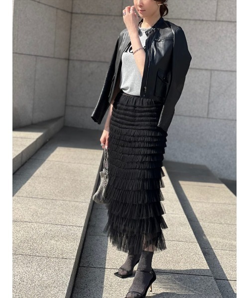 Day and Grade(デイアンドグレイド)の「チュールティアードロングスカート(スカート・レディース・ブラック・FREE)」の13枚目の写真