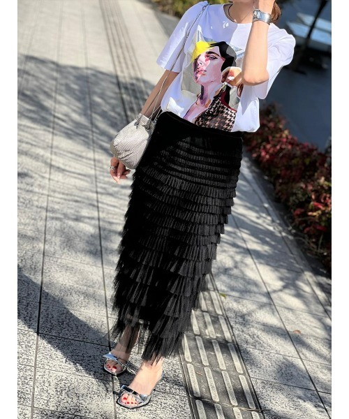 Day and Grade(デイアンドグレイド)の「チュールティアードロングスカート(スカート・レディース・ブラック・FREE)」の17枚目の写真