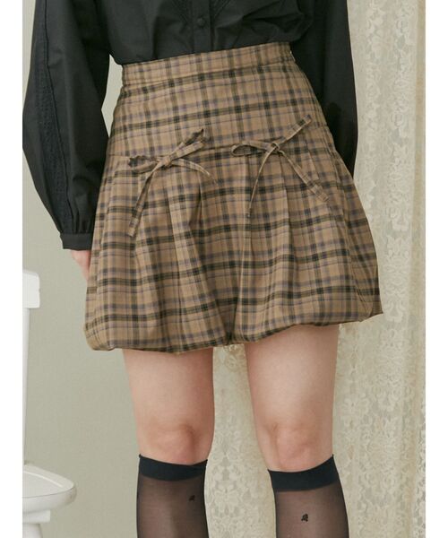 merry jenny(メリージェニー)の「checkバルーンミニスカート(スカート・レディース・ブラウン/ベージュ/グレー・FREE)」の2枚目の写真