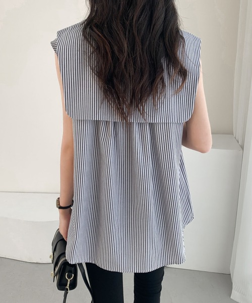 ECLIN（エクラン）の「ノースリーブストライプルーズシャツ（シャツ/ブラウス・レディース・ブルー/ブラック/グリーン・M/L）」の5枚目の写真