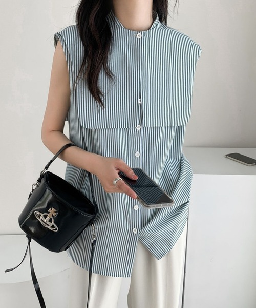 ECLIN（エクラン）の「ノースリーブストライプルーズシャツ（シャツ/ブラウス・レディース・ブルー/ブラック/グリーン・M/L）」の11枚目の写真