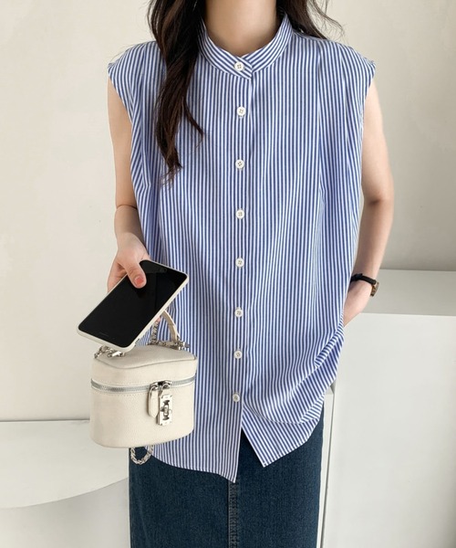 ECLIN（エクラン）の「ノースリーブストライプルーズシャツ（シャツ/ブラウス・レディース・ブルー/ブラック/グリーン・M/L）」の12枚目の写真