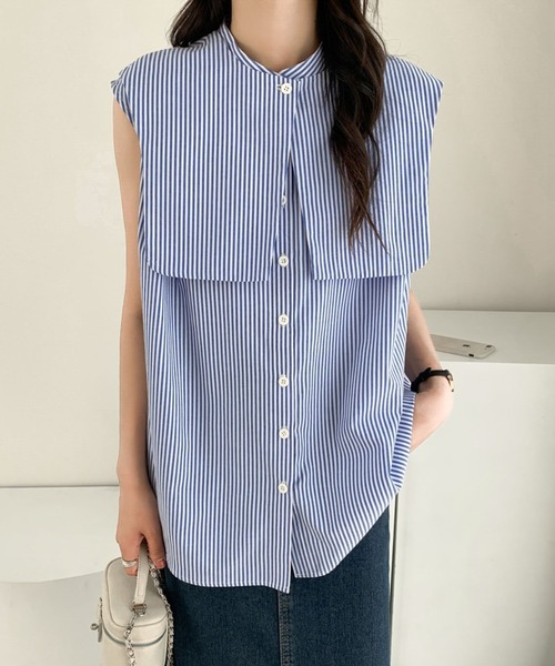 ECLIN（エクラン）の「ノースリーブストライプルーズシャツ（シャツ/ブラウス・レディース・ブルー/ブラック/グリーン・M/L）」の13枚目の写真