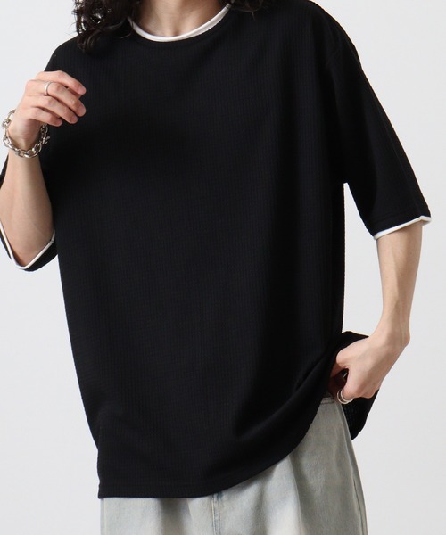 FUNALIVE(ファンアライブ)の「ATU 格子柄フェイクレイヤークルーTee(Tシャツ/カットソー・メンズ・グレー/アイボリー/ブラック/ネイビー・LL/M/L)」の11枚目の写真