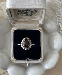 【mallelabrocante/マルラブロカント】8月誕生石/宝石質ブラックスピネルとヴィンテージパールのドロップリング/金属アレルギー対応