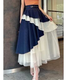 RESEXXY | チュールドッキングフレアスカート(デニムスカート)