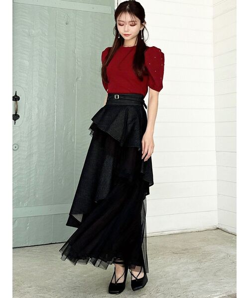 RESEXXY（リゼクシー）の「チュールドッキングフレアスカート（デニムスカート・レディース・インディゴブルー/ブラック/ベージュ・FREE）」の5枚目の写真