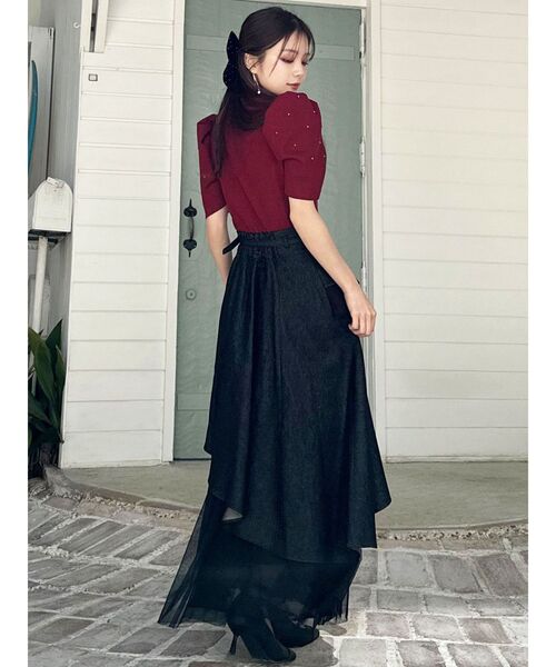 RESEXXY（リゼクシー）の「チュールドッキングフレアスカート（デニムスカート・レディース・インディゴブルー/ブラック/ベージュ・FREE）」の7枚目の写真