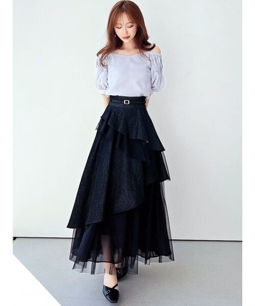 RESEXXY（リゼクシー）の「チュールドッキングフレアスカート（デニムスカート・レディース・インディゴブルー/ブラック/ベージュ・FREE）」の11枚目の写真