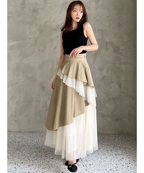 RESEXXY（リゼクシー）の「チュールドッキングフレアスカート（デニムスカート・レディース・インディゴブルー/ブラック/ベージュ・FREE）」の15枚目の写真