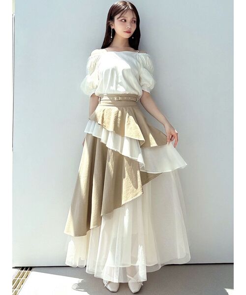 RESEXXY（リゼクシー）の「チュールドッキングフレアスカート（デニムスカート・レディース・インディゴブルー/ブラック/ベージュ・FREE）」の17枚目の写真