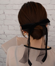 TONE SELECT GOODS | 【float】シフォン ベロア ベルベット ブラック ロングリボン バレッタ(バレッタ/ヘアクリップ)