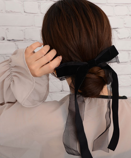 Acca バレッタ ヘアクリップ リボン セール】サテン足長リボンフックポニー ヘアカフ（バレッタ/ヘア