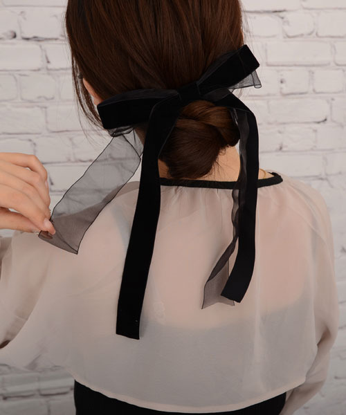 TONE SELECT GOODS（トーンセレクトグッズ）の「【float】シフォン ベロア ベルベット ブラック ロングリボン バレッタ（バレッタ/ヘアクリップ・レディース・ブラック・FREE）」の8枚目の写真