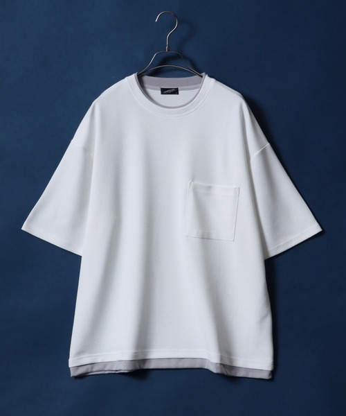 ANPAS(アンパス)の「Georgette Fake Layered T-shirt/ジョーゼット オーバーサイズ フェイクレイヤード ビッグシルエット Tシャツ(Tシャツ/カットソー・メンズ・ホワイト/ターコイズブルー/ワイン/チャコール/ネイビー/ライトグレー/ブラック/ブルー・M/L)」の2枚目の写真