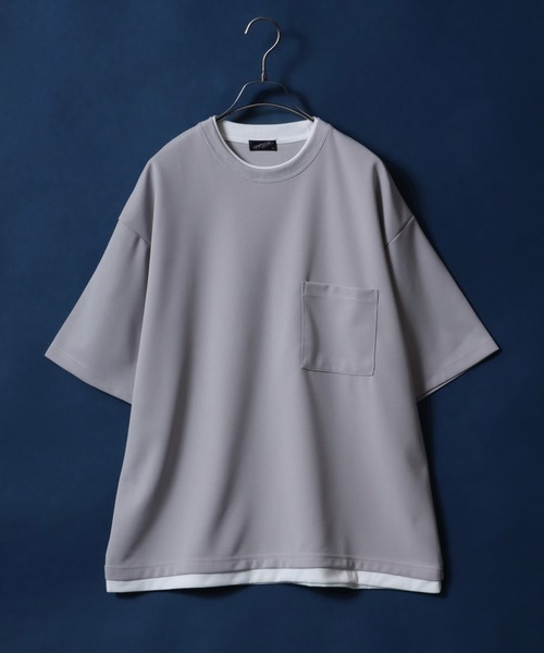 ANPAS(アンパス)の「Georgette Fake Layered T-shirt/ジョーゼット オーバーサイズ フェイクレイヤード ビッグシルエット Tシャツ(Tシャツ/カットソー・メンズ・ホワイト/ターコイズブルー/ワイン/チャコール/ネイビー/ライトグレー/ブラック/ブルー・M/L)」の4枚目の写真