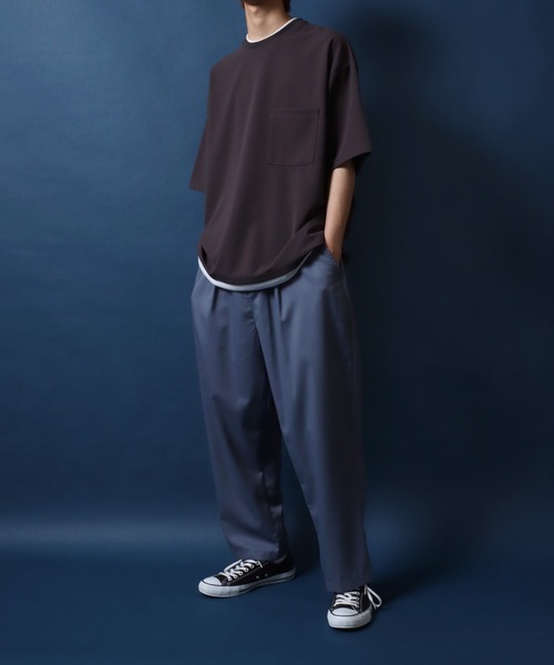 ANPAS(アンパス)の「Georgette Fake Layered T-shirt/ジョーゼット オーバーサイズ フェイクレイヤード ビッグシルエット Tシャツ(Tシャツ/カットソー・メンズ・ホワイト/ターコイズブルー/ワイン/チャコール/ネイビー/ライトグレー/ブラック/ブルー・M/L)」の9枚目の写真