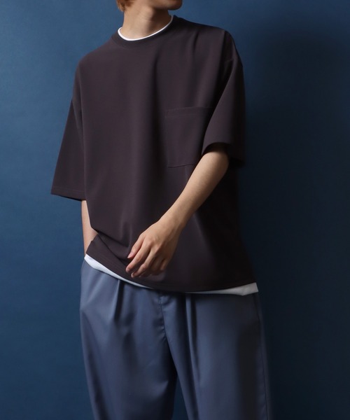 ANPAS(アンパス)の「Georgette Fake Layered T-shirt/ジョーゼット オーバーサイズ フェイクレイヤード ビッグシルエット Tシャツ(Tシャツ/カットソー・メンズ・ホワイト/ターコイズブルー/ワイン/チャコール/ネイビー/ライトグレー/ブラック/ブルー・M/L)」の22枚目の写真