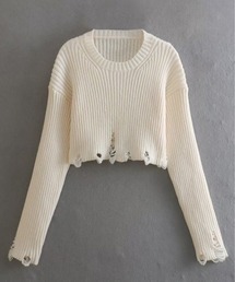 ▲Damage Short Knit / ダメージショート丈ニットトップス