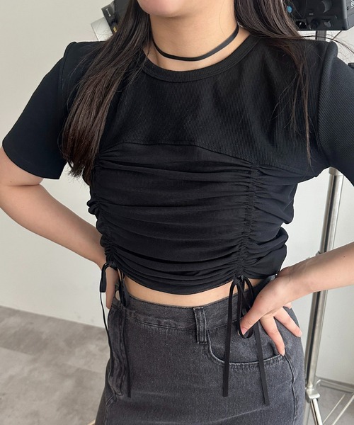 apres jour mignon(アプレジュールミニョン)の「【apres jour mignon】シアーレースドロスト切り替えリブTシャツ【ZOZOTOWN限定アイテム】(Tシャツ/カットソー・レディース・ブラック/オフホワイト/チャコールグレー/ナチュラル/ブラック系その他・フリー/X-LARGE)」の4枚目の写真